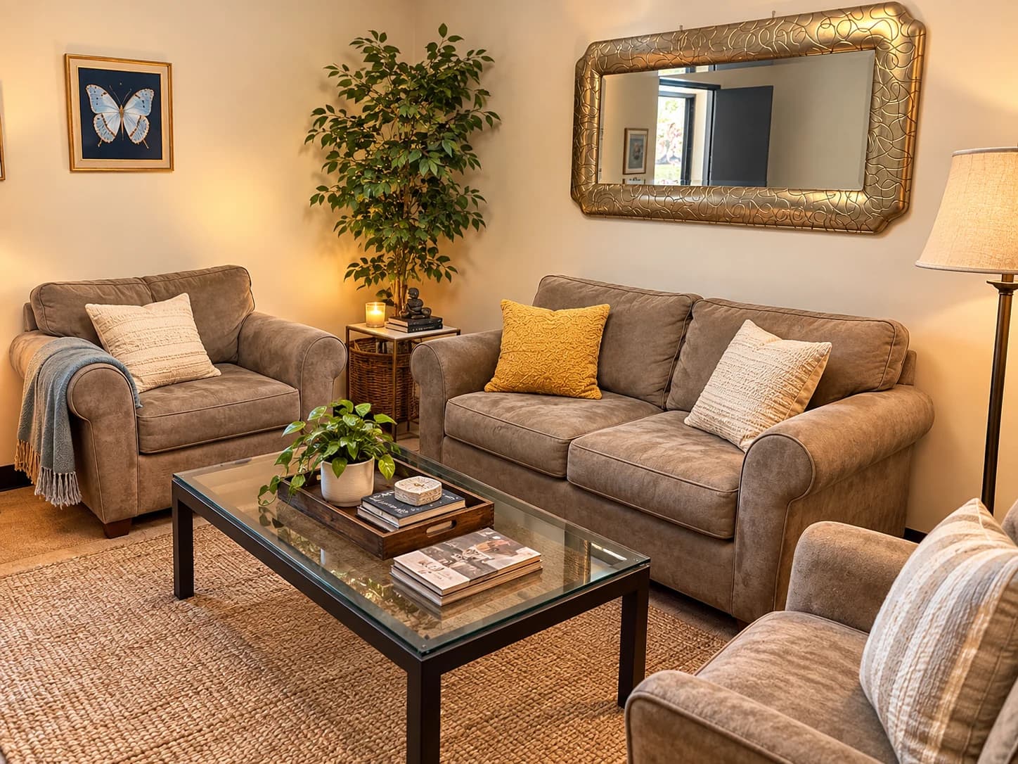 Michael Rosner Consultation Lounge with Bookshelves and Mirror